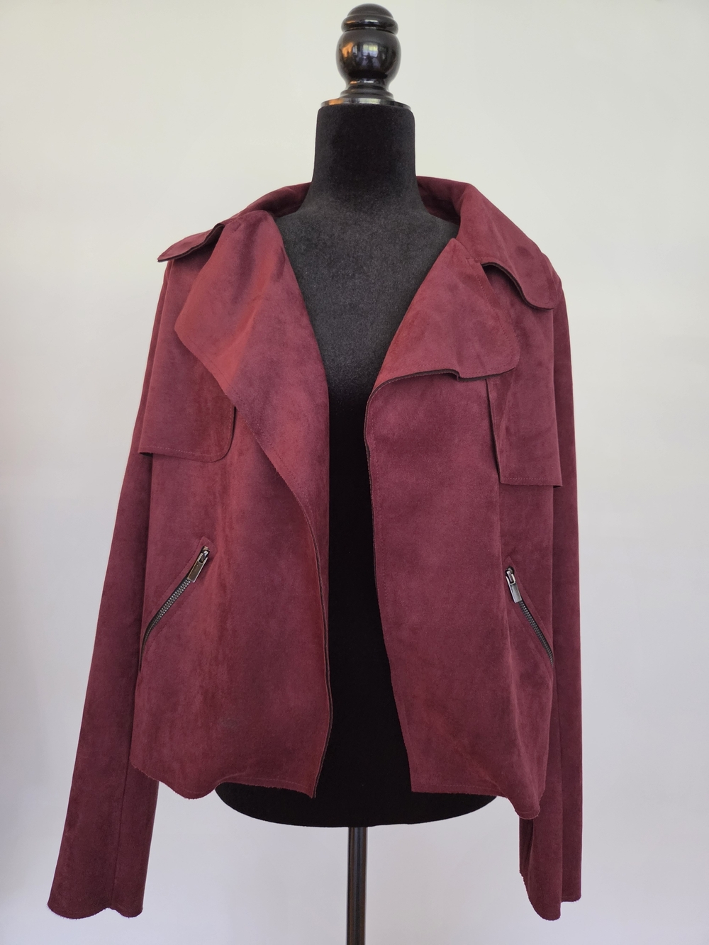Kut from the Kloth Burgundy Suede Draped Zip Jacket
